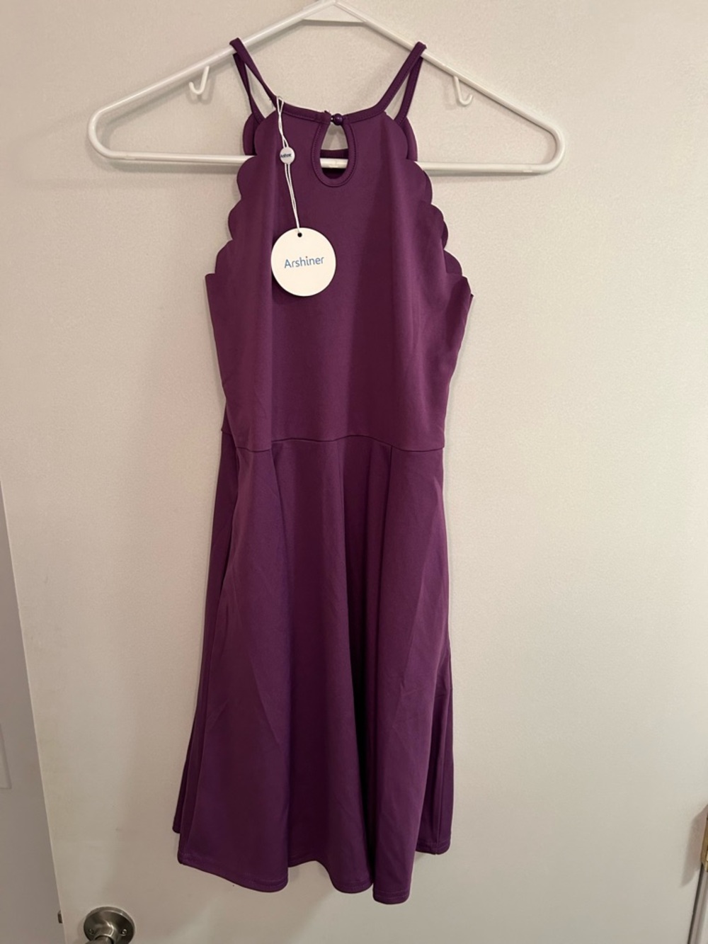 Arshiner girls Plum Halter Scallop Dress size 140